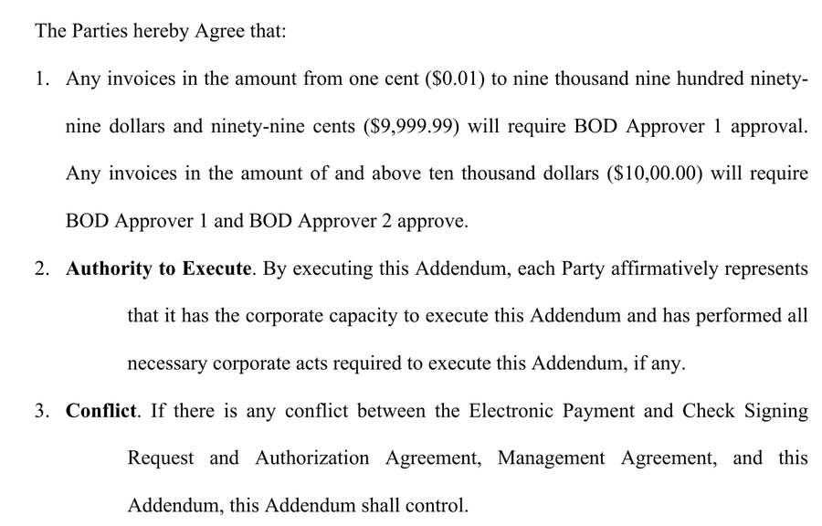 Addendum paragraphs 1 to 3.