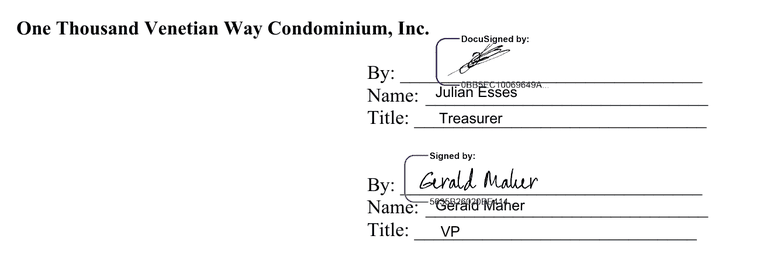Addendum signature page: DocuSigned by Julian Esses, Treasurer.
